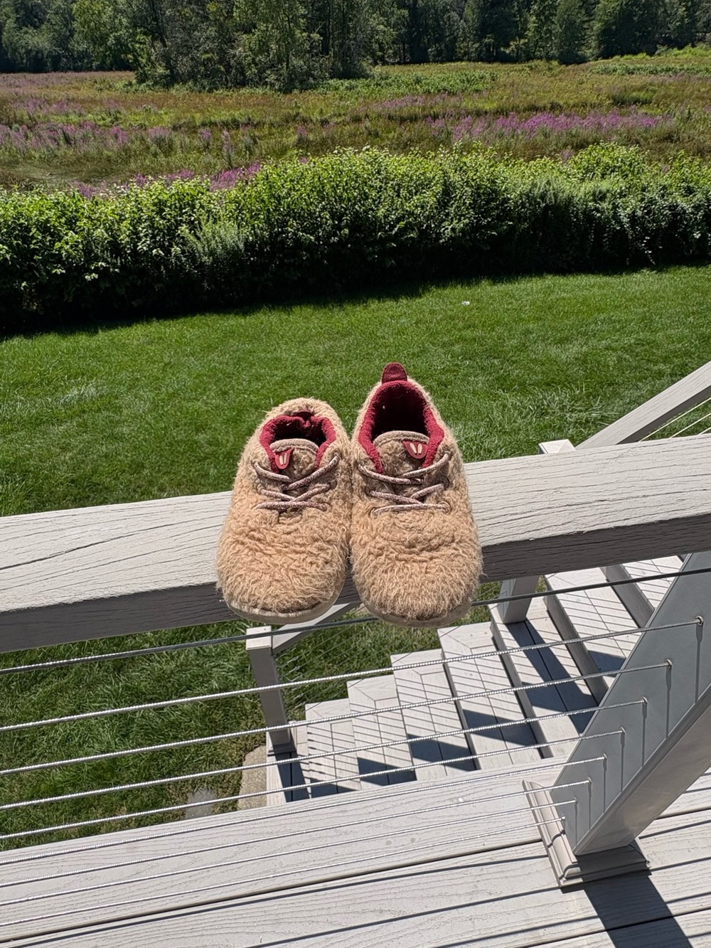 allbirds Kids Beige Fuzzy Sneakers with Pink Lining